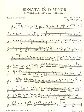 Sonate d-Moll  für Altblockflöte und Klavier o(Cembalo)  Altblockflöte