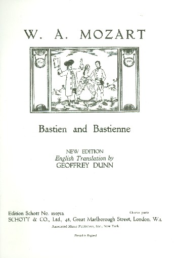 Bastien und Bastienne KV50  für Sopran, Tenor oder Mezzo-Sopran, Bass und gem Chor  Chorpartitur (en)