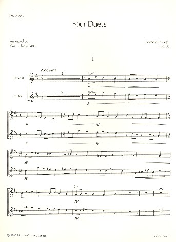 4 Duette op.38  für 2 Blockflöten (SA) und Klavier  Spielpartitur Blockflöten