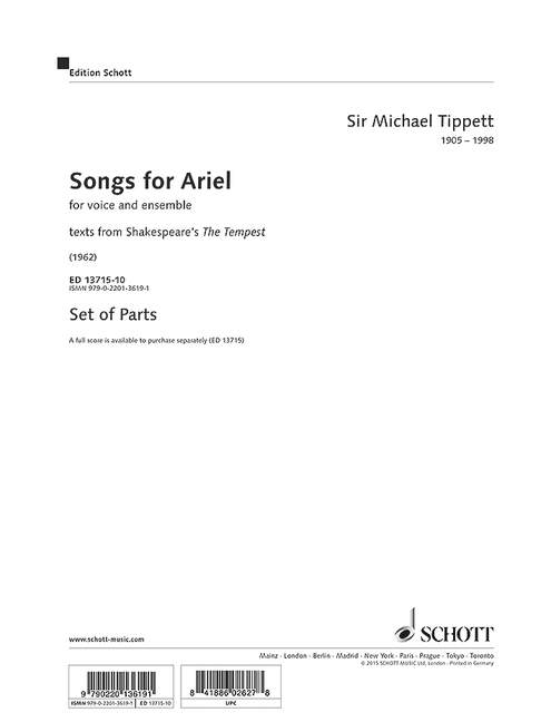 ED13715-10  Sir Michael Tippett, Songs for Ariel (1962)&nbsp;&nbsp;for voice and ensemble&nbsp;&nbsp;Stimmen-Set