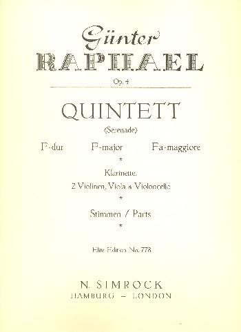 Quintett F-Dur op.4&nbsp;&nbsp;für Klarinette, 2 Violinen, Viola und Violoncello&nbsp;&nbsp;Stimmen