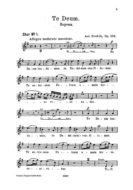 Te Deum  op.103&nbsp;&nbsp;für Sopran, Bass, gem Chor und Orchester&nbsp;&nbsp;Chorstimme Sopran