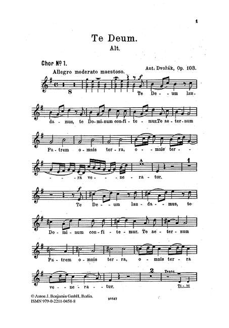 Te Deum  op.103&nbsp;&nbsp;für Sopran, Bass, gem Chor und Orchester&nbsp;&nbsp;Chorstimme Alt