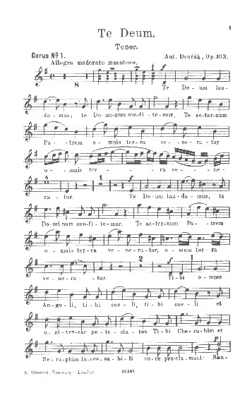 Te Deum  op.103&nbsp;&nbsp;für Sopran, Bass, gem Chor und Orchester&nbsp;&nbsp;Chorstimme Tenor
