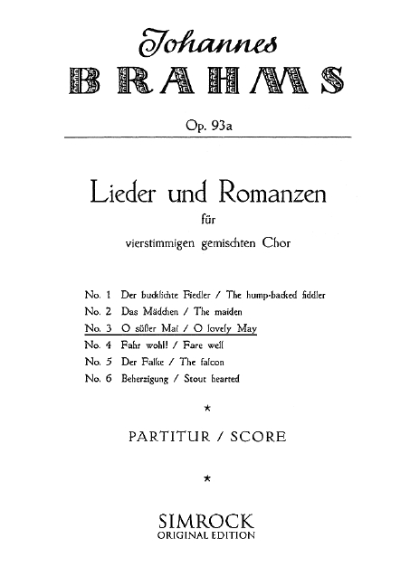 Lieder und Romanzen op.93a&nbsp;&nbsp;für gem Chor (SATB)&nbsp;&nbsp;Chorpartitur