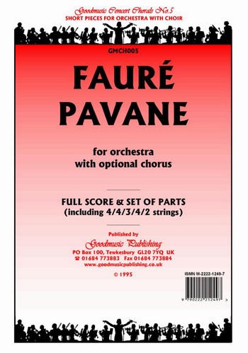 Pavane&nbsp;&nbsp;for orchestra (mixed chorus a dlib)&nbsp;&nbsp;score and parts (strings 4-4-3-4-2)