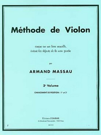 MASSAU Armand&nbsp;&nbsp;Méthode de violon Vol.3 (1e et 3e positions)&nbsp;&nbsp;violon Partition