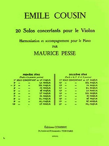 COUSIN Emile&nbsp;&nbsp;Solo concertant n°3 en sol maj.&nbsp;&nbsp;violon et piano Partition