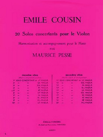 COUSIN Emile&nbsp;&nbsp;Solo concertant n°5 en ré maj.&nbsp;&nbsp;violon et piano Partition