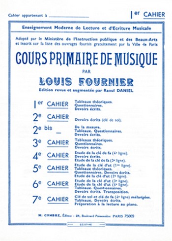 FOURNIER Louis&nbsp;&nbsp;Cours primaire de musique cahier 1&nbsp;&nbsp;formation musicale Partition
