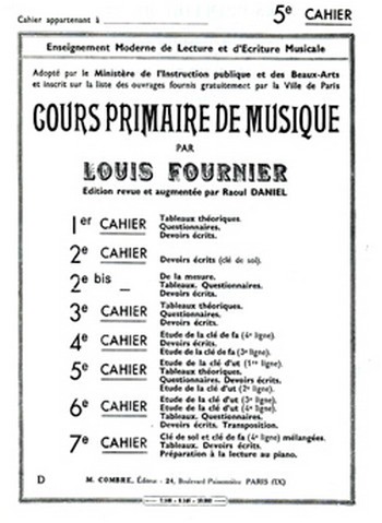 FOURNIER Louis&nbsp;&nbsp;Cours primaire de musique cahier 5&nbsp;&nbsp;formation musicale Partition