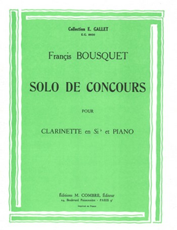 BOUSQUET Francis&nbsp;&nbsp;Solo de concours&nbsp;&nbsp;clarinette et piano Partition