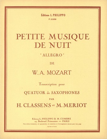 MOZART Wolfgang Amadeus&nbsp;&nbsp;Petite musique de nuit allegro&nbsp;&nbsp;4 saxophones Partition