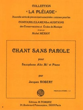 ROBERT Jacques&nbsp;&nbsp;Chant sans parole&nbsp;&nbsp;saxophone et piano Partition