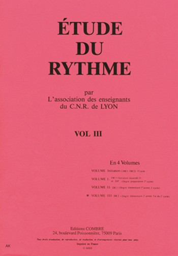C.N.R. de Lyon - Etude du rythme Vol.3&nbsp;&nbsp;formation musicale Partition&nbsp;&nbsp;