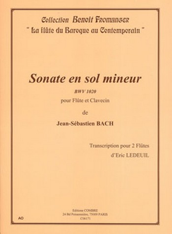 Sonate en sol mineur BWV1020 pour flûte et clavecin&nbsp;&nbsp;pour 2 flûtes&nbsp;&nbsp;partition et parties