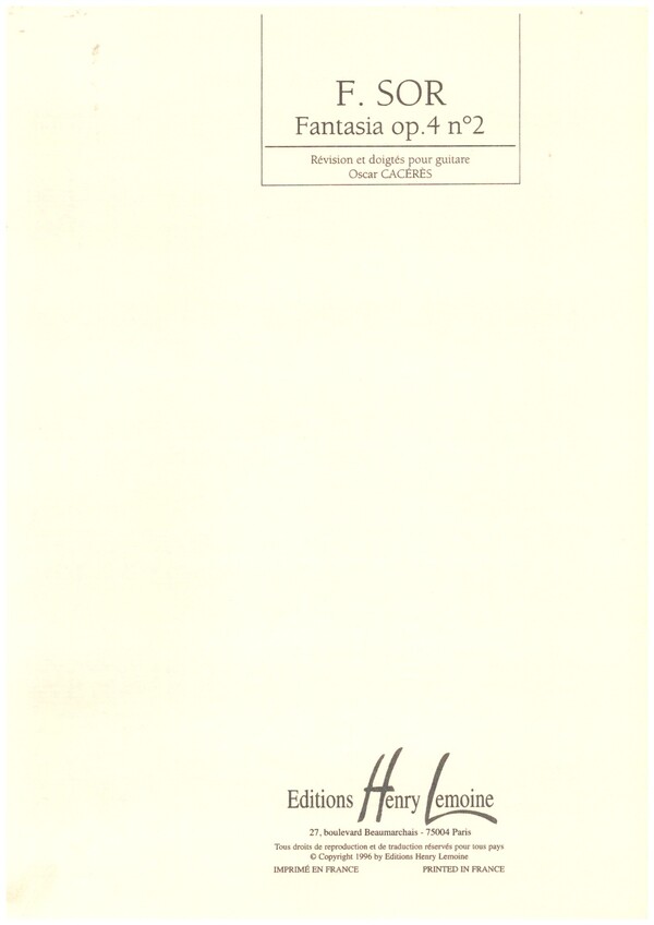 Fantasia op.4 no.2&nbsp;&nbsp;pour guitare&nbsp;&nbsp;