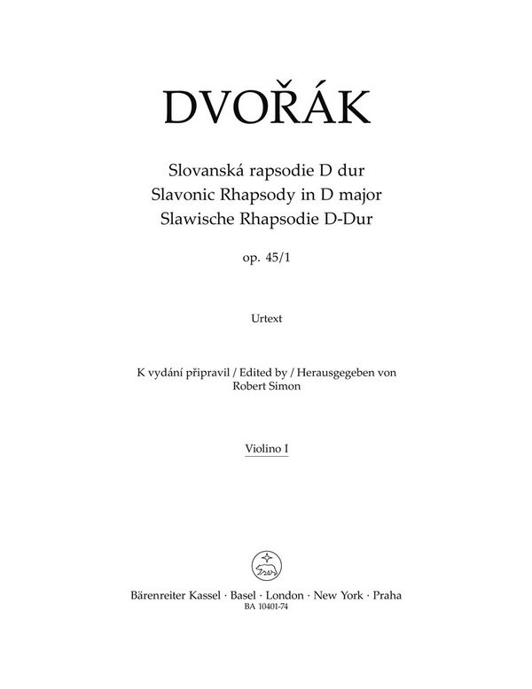 Dvorák, Antonín&nbsp;&nbsp;Slawische Rhapsodie Nr. 1 D-Dur op. 45&nbsp;&nbsp;V1 Stimme(n)