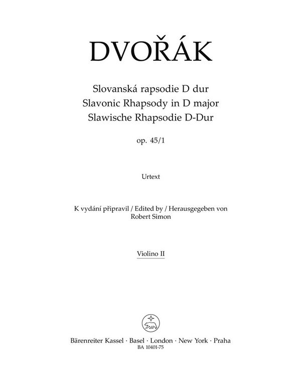 Dvorák, Antonín&nbsp;&nbsp;Slawische Rhapsodie Nr. 1 D-Dur op. 45&nbsp;&nbsp;V2 Stimme(n)