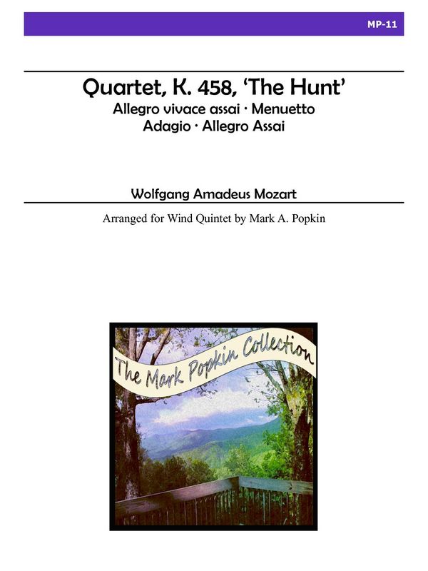 Quartet KV458 'The Hunt'&nbsp;&nbsp;for flute, oboe, clarinet, horn and bassoon&nbsp;&nbsp;score and parts