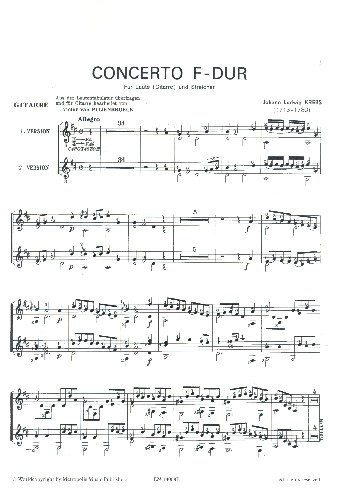 Konzert F-Dur  für Laute (Gitarre) und Streichorchester  Stimmensatz (solo-1-1-1-1-1)