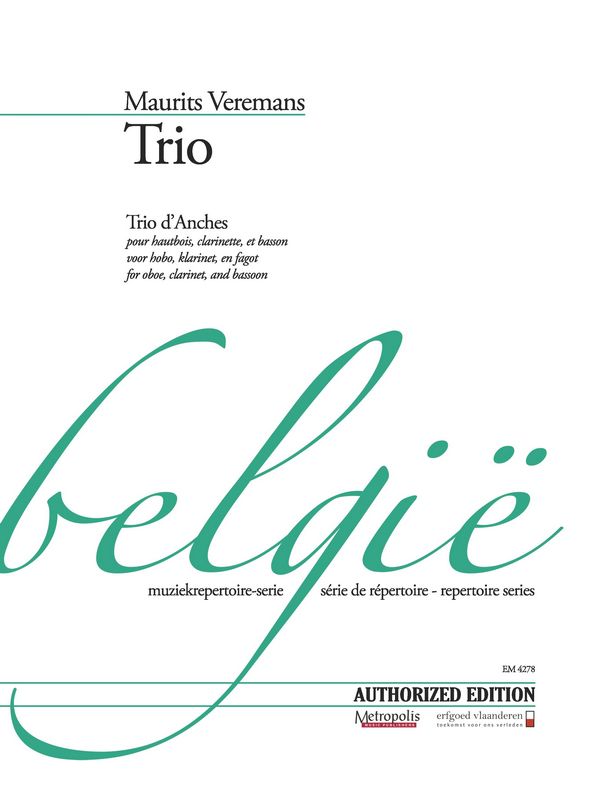 Veremans, Maur.&nbsp;&nbsp;Trio 1 (Partituur en Partijen)&nbsp;&nbsp;Ob/Cl/Bsn