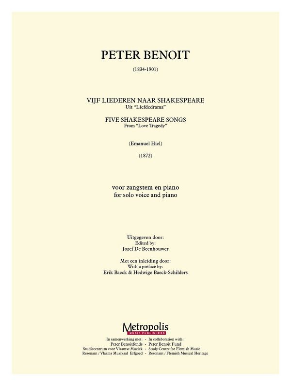 Benoit, Peter  5 Shakespeare Songs  Voc/Piano