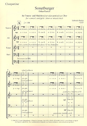 Sonetburger  für Frauenchor (gem Chor) und Klavier  Partitur
