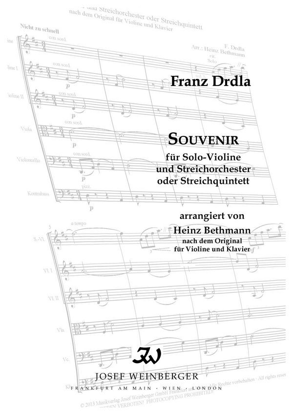 Souvenir für Violine solo, 2 Violinen, Viola,  Violoncello und Kontrabass (Streichorchester)  Partitur und Stimmen