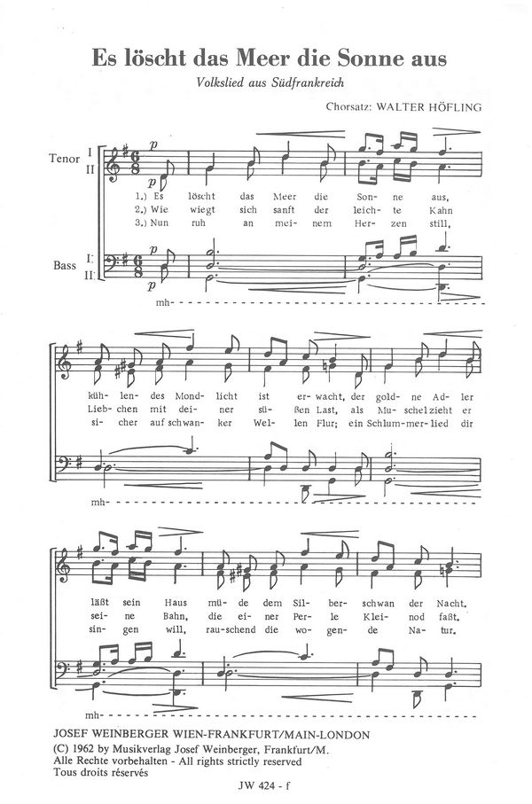 Traditionell / Höfling, Walter (B)  ES LÖSCHT DAS MEER DIE SONNE AUS  Chorpartitur