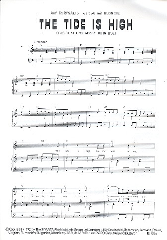 The Tide is high: Einzelausgabe&nbsp;&nbsp;Gesang und Klavier&nbsp;&nbsp;