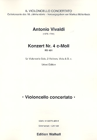 Konzert c-Moll Nr.4 RV401&nbsp;&nbsp;für Violoncello solo, 2 Violinen, Viola und Bc&nbsp;&nbsp;Stimmensatz (solo-2-2-1-2)