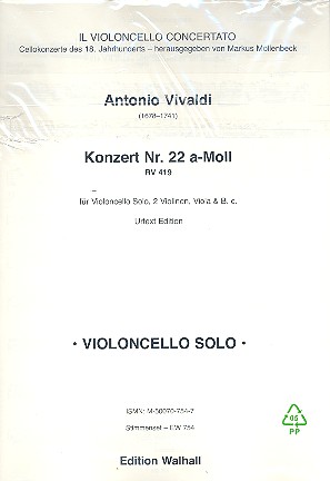 Konzert a-Moll Nr.22 RV419&nbsp;&nbsp;für Violoncello solo, 2 Violinen, Viola und Bc&nbsp;&nbsp;Stimmensatz