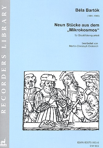 9 Stücke aus dem Mikrokosmos  für 4 Blockflöten (SATB)  Partitur und Stimmen