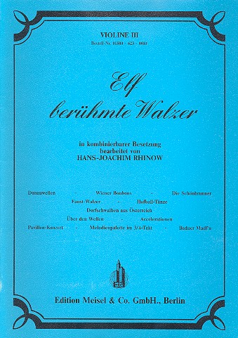 11 berühmte Walzer für Orchester  in kombinierbarer Besetzung  Violine 3