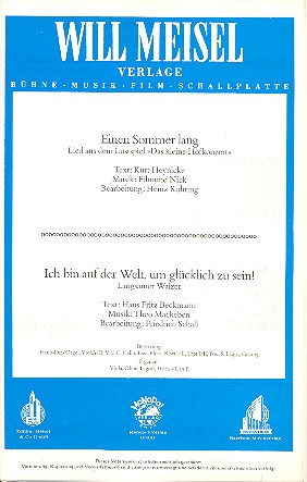 Einen Sommer lang   und&nbsp;&nbsp;Ich bin auf der Welt um glücklich zu sein:&nbsp;&nbsp;für Salonorchester