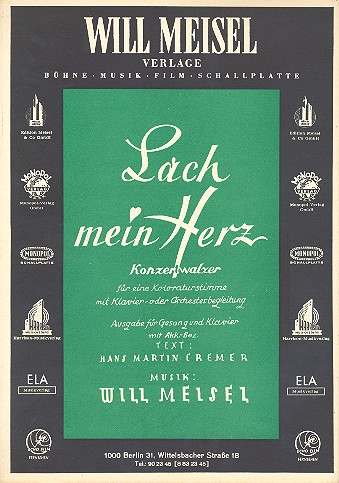 Lach mein Herz: Einzelausgabe&nbsp;&nbsp;Gesang und Klavier&nbsp;&nbsp;