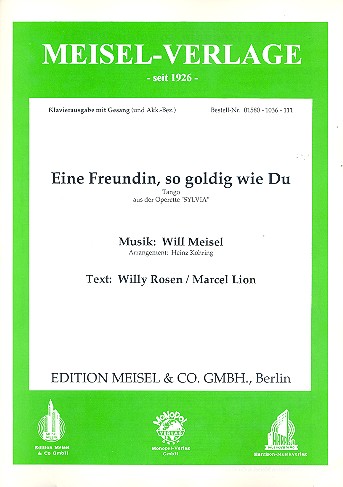 Eine Freundin so goldig wie Du:&nbsp;&nbsp;Einzelausgabe Gesang und Klavier&nbsp;&nbsp;