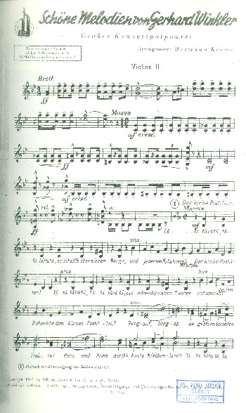 Schöne Melodien von Gerhard Winkler:  für Salonorchester  Ergänzungsstimmen