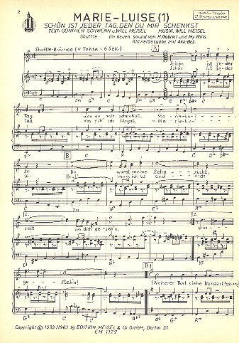 Schön ist jeder Tag  und  Marie-Luise:&nbsp;&nbsp;Einzelausgabe Gesang und Klavier&nbsp;&nbsp;