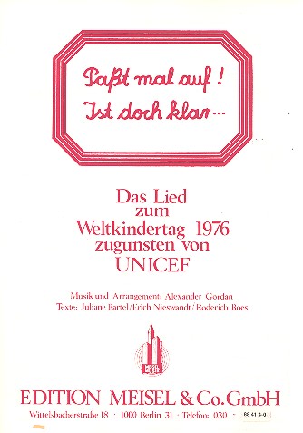 Passt mal auf! Ist doch klar:&nbsp;&nbsp;Einzelausgabe Gesang und Klavier&nbsp;&nbsp;