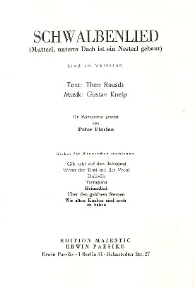 Schwalbenlied für Männerchor&nbsp;&nbsp;Partitur&nbsp;&nbsp;