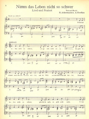 Nimm das Leben nicht so schwer&nbsp;&nbsp;für Gesang und Klavier&nbsp;&nbsp;