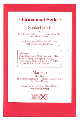 Shake Hands   und   Marleen  für Salonorchester  Piano-Direktion und Stimmen