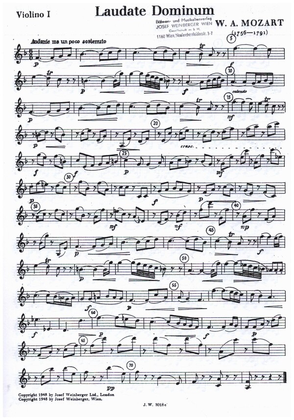 Laudate Dominum in F&nbsp;&nbsp;für Sopran, gem Chor, Streicher und Bass (Fagott)&nbsp;&nbsp;Instrumental-Stimmensatz (1-1-0-2)