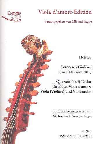Quartett D-Dur Nr.3 für Flöte, Viola d'amore,  Viola (Violine) und Violoncello  Partitur und Stimmen