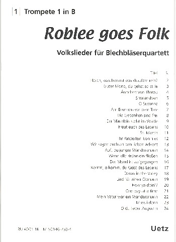 Roblee goes Folk für Posaunenchor&nbsp;&nbsp;(Blechbläser-Ensemble)&nbsp;&nbsp;1. Stimme (Trompete)