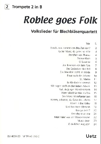 Roblee goes Folk für Posaunenchor&nbsp;&nbsp;(Blechbläser-Ensemble)&nbsp;&nbsp;2. Stimme (Trompete)
