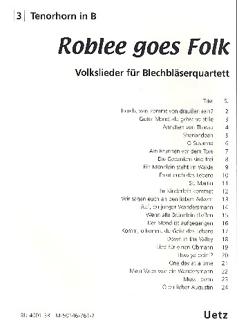 Roblee goes Folk für Posaunenchor&nbsp;&nbsp;(Blechbläser-Ensemble)&nbsp;&nbsp;3. Stimme (Tenorhorn)