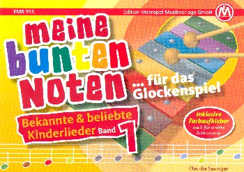 Bekannte und beliebte Kinderlieder  für Glockenspiel (Melodieinstrument in C)  (mit Text), inkl. Farbkleber